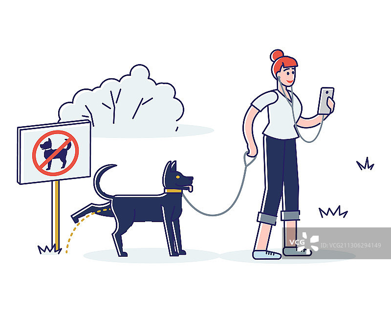 女孩在禁区公园里遛狗图片素材