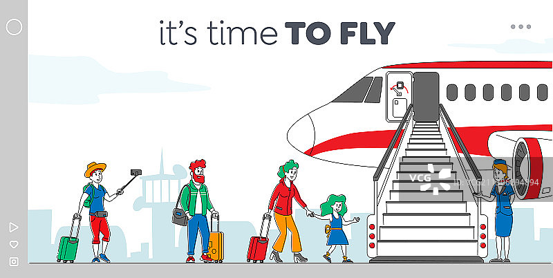 人物角色登上飞机着陆页图片素材