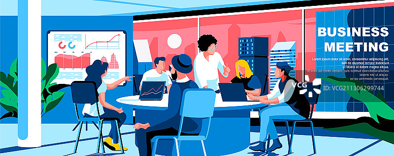 商务会议扁平落地页模板图片素材