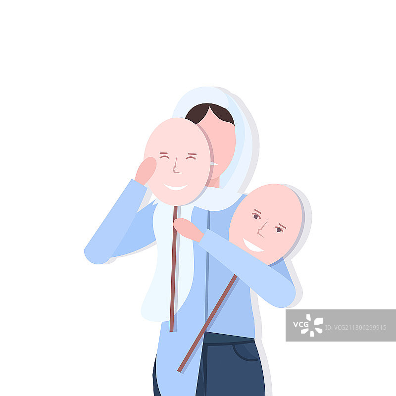 拿着积极面具的沮丧阿拉伯女人图片素材