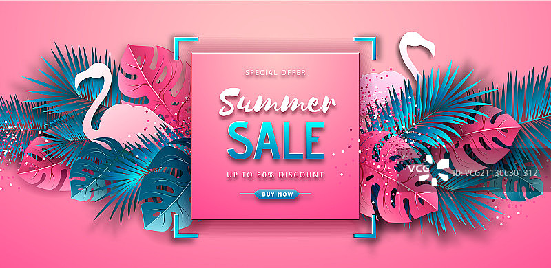 热带树叶夏季促销海报图片素材