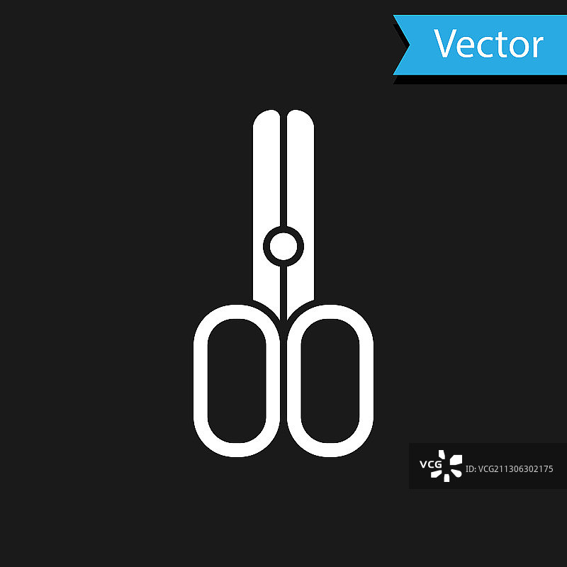 白色理发剪刀图标，黑色背景图片素材
