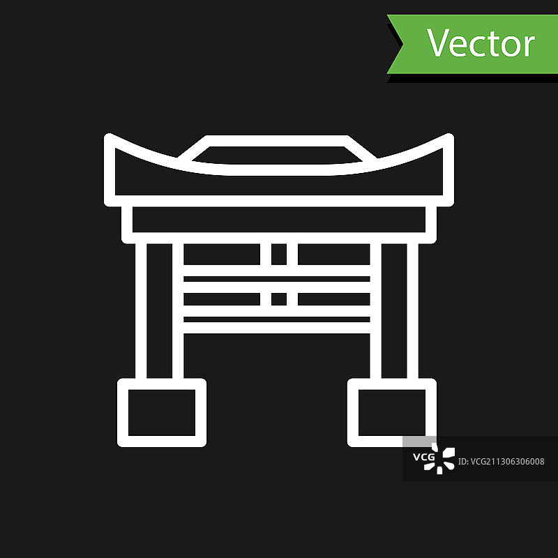 黑色背景上的日本鸟居白色线条图标图片素材
