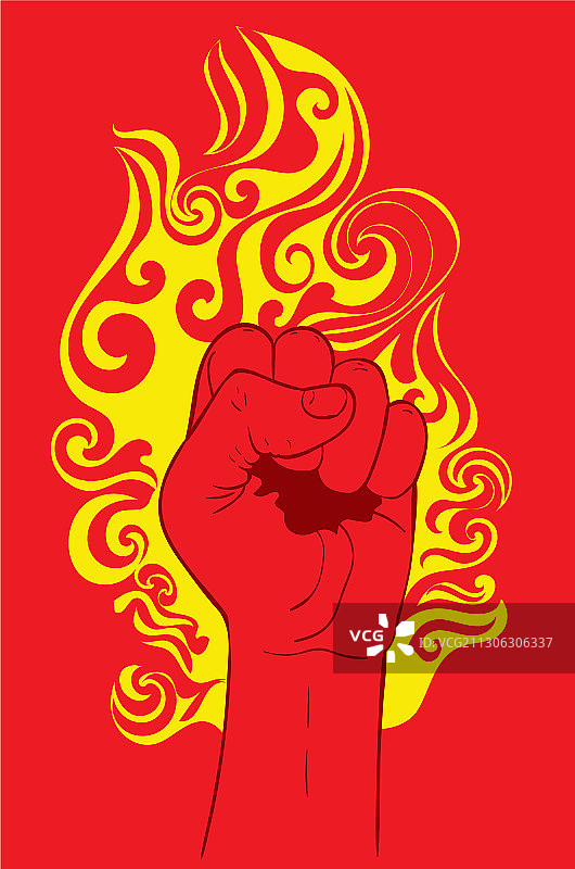 燃烧的火焰中的拳头图片素材