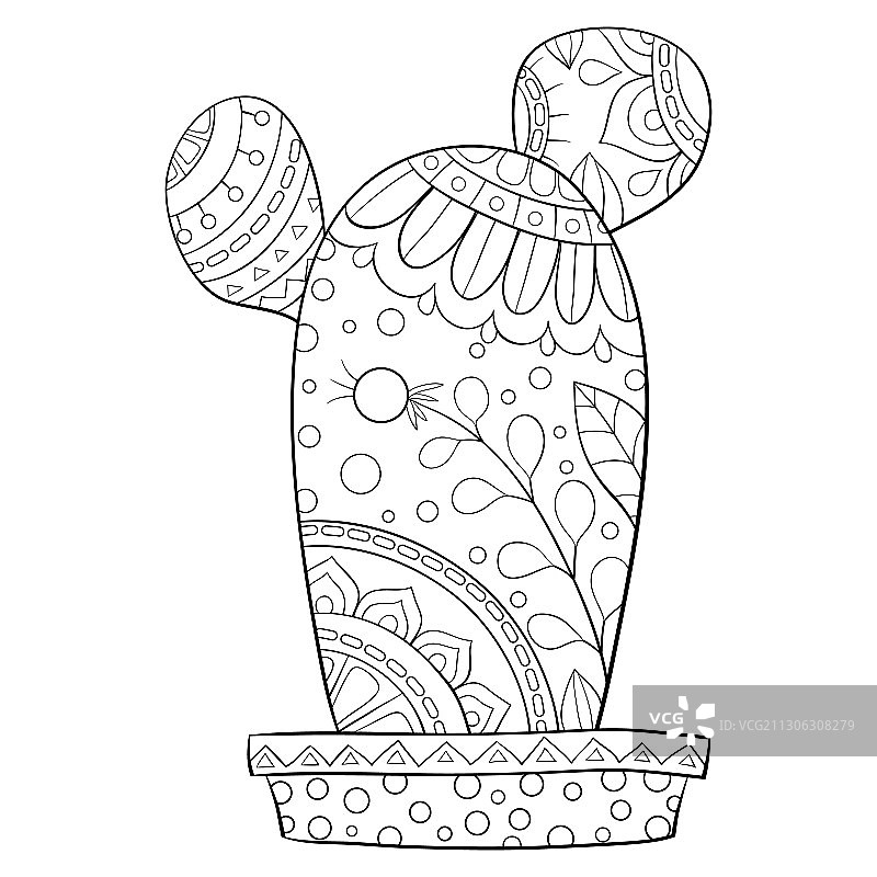 可爱的仙人掌成人涂色书页图片素材