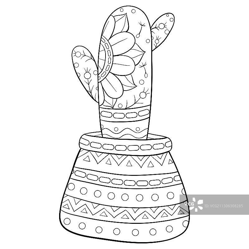 可爱的仙人掌成人涂色书页图片素材