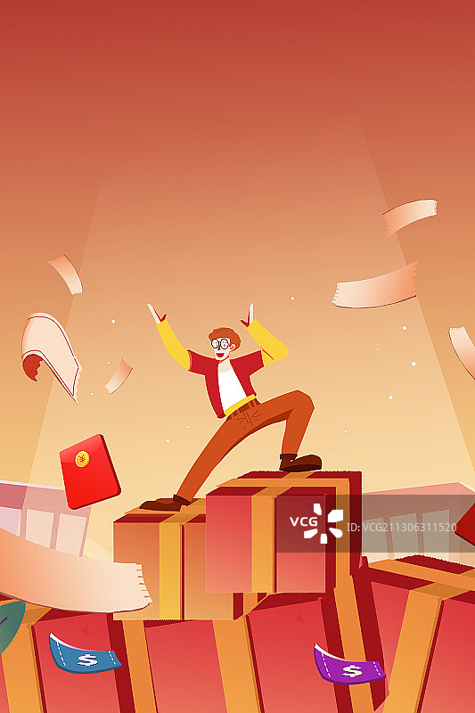 卡通手绘双十二购物节插画图片素材