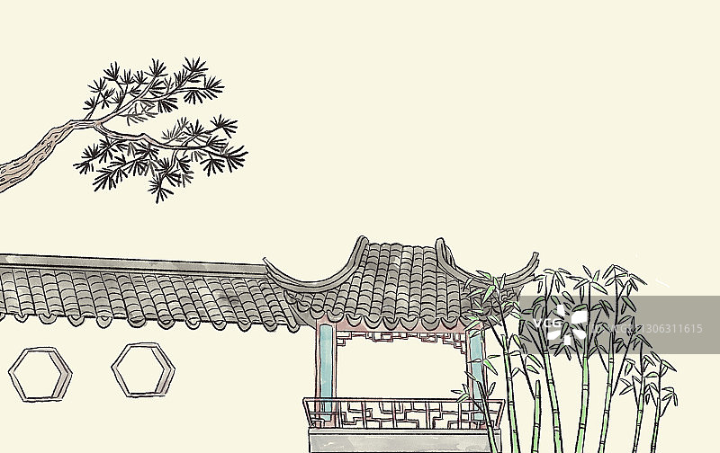 水墨风的江南园林图片素材