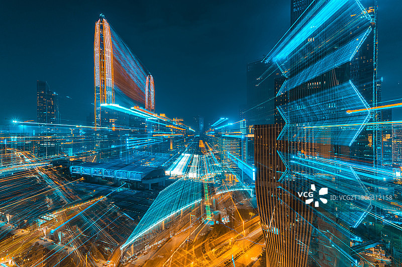 广东省深圳市福田区城市天际线夜景风光图片素材