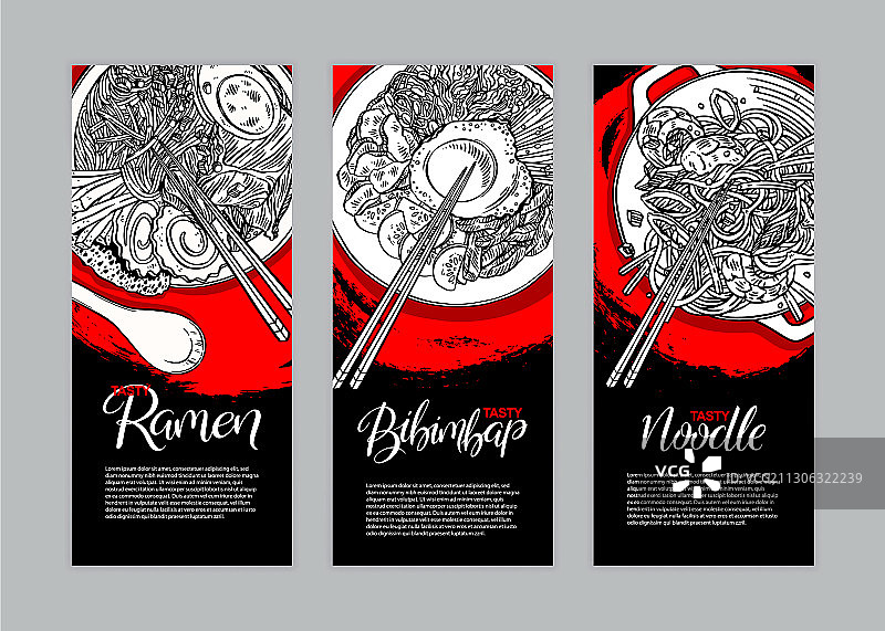 三张不同亚洲美食banner图片素材