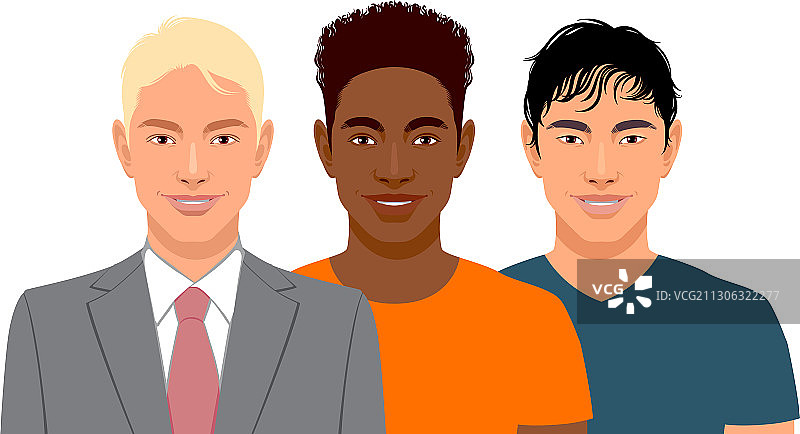 三名不同种族的男人图片素材