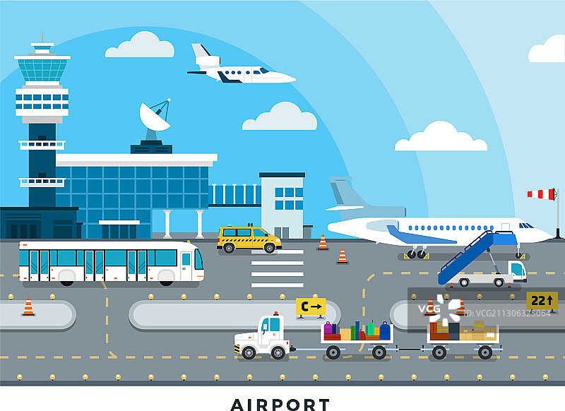 国际机场航站楼扁平设计图片素材