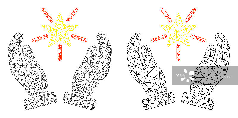 多边形网格闪耀星星关爱手图标图片素材