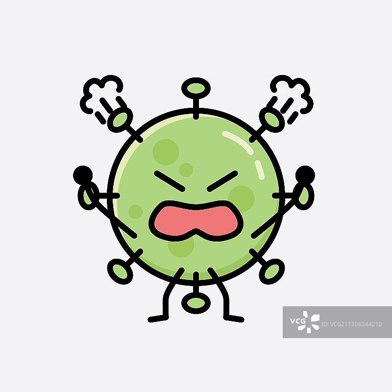 扁平设计中可爱的绿色病毒吉祥物角色图片素材