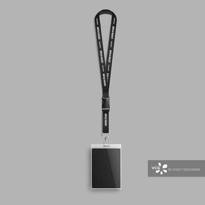 黑色颈部的逼真挂绳与空白身份卡图片素材