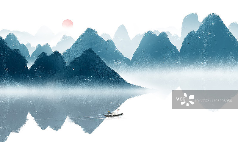 水墨山水插画图片素材