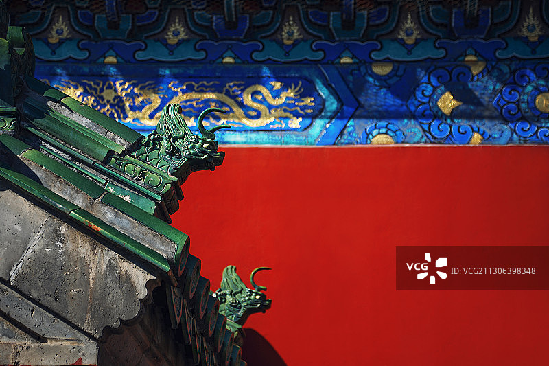 天坛红墙绿瓦小景图片素材