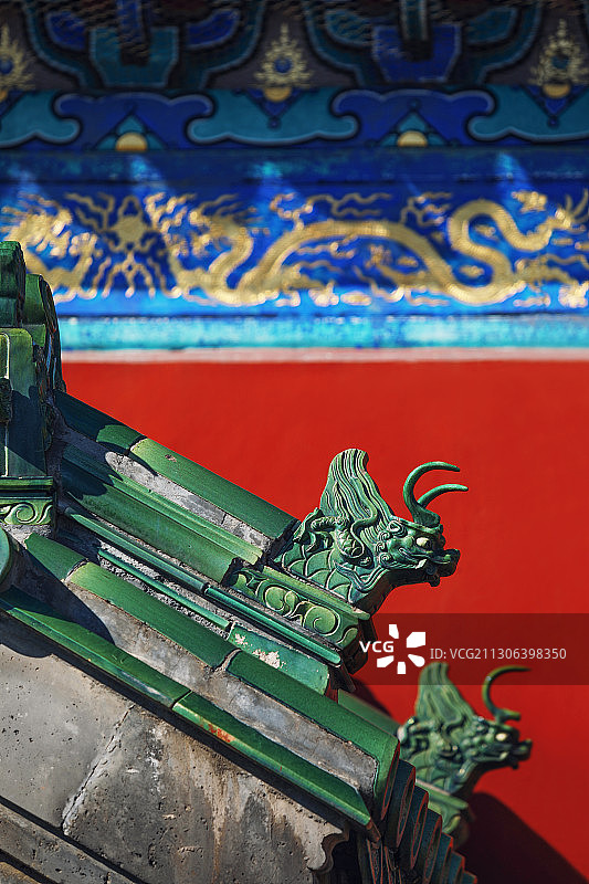 天坛红墙绿瓦特写图片素材