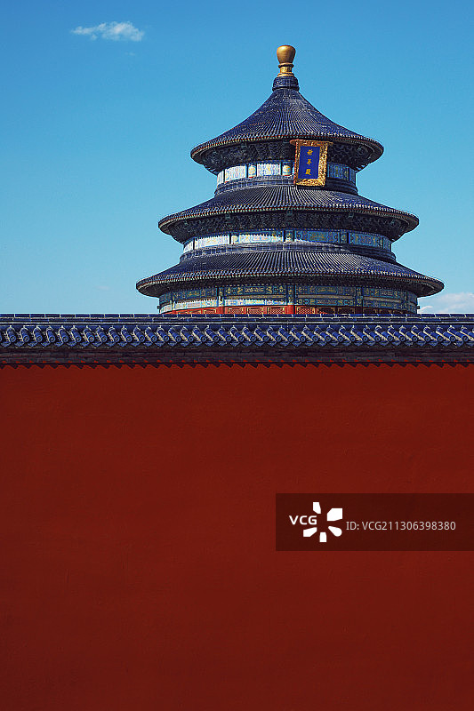 天坛红墙背后的祈年殿近景图片素材