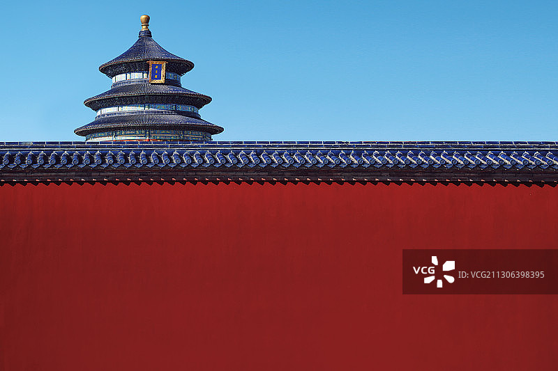 天坛红墙背后的祈年殿近景图片素材