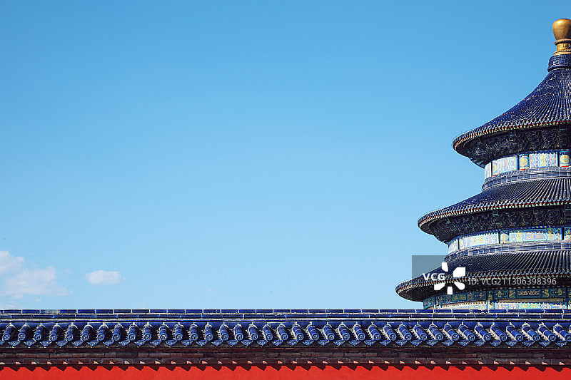 天坛红墙背后的祈年殿局部特写图片素材