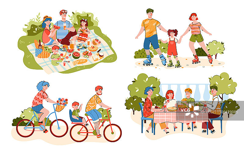家庭户外活动和休闲扁平化设计图片素材