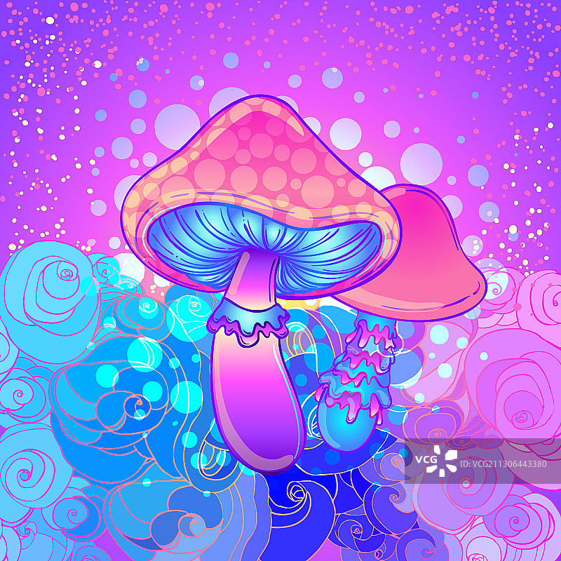 迷幻神圣几何学上的魔法蘑菇图片素材