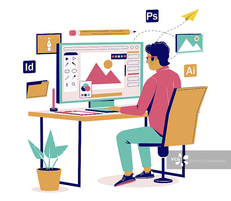 平面风格的图形设计师创作作品图片素材