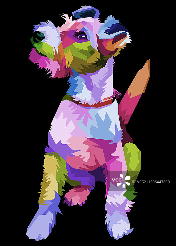 波普艺术风格的彩色猎狐梗犬图片素材
