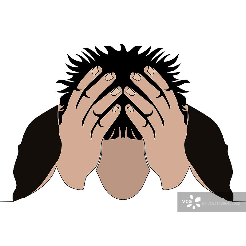 焦虑男人概念扁平连续线条艺术图片素材