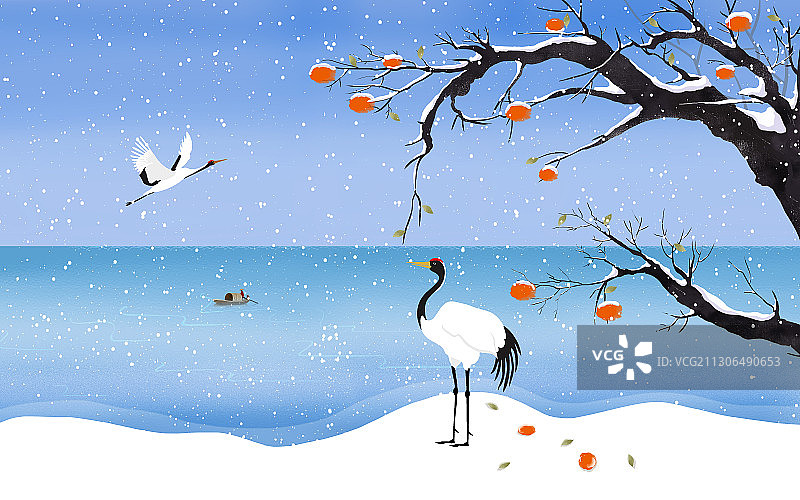 国潮山水画二十四节气小雪图片素材