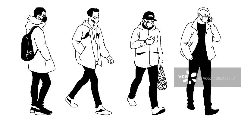 戴医用口罩的人们图片素材