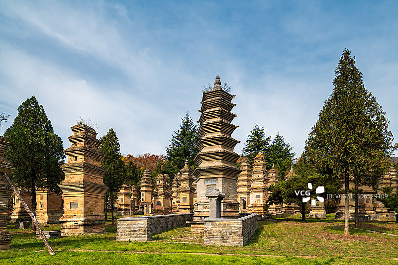 国重点文物保护单位河南郑州市登封少林寺塔林户外风光图片素材