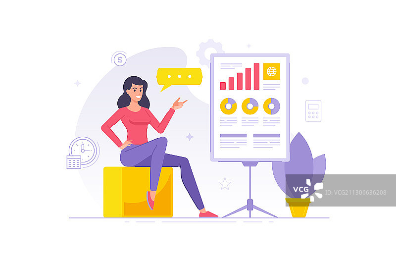 展示中的现代卡通女商人图片素材