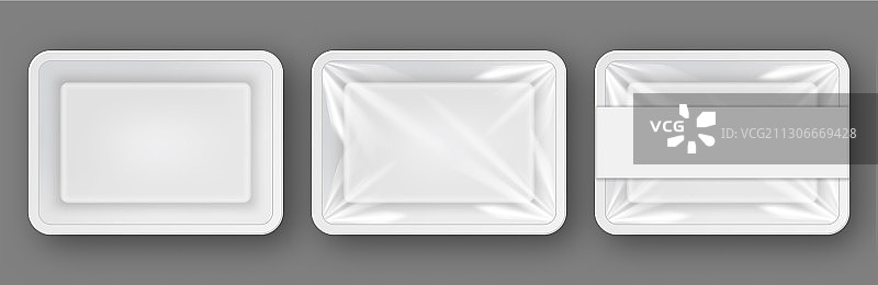 一组空的白色塑料食品容器图片素材