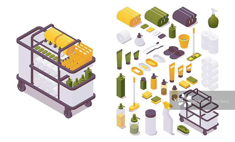 2.5D酒店手推车或客房服务车套装图片素材