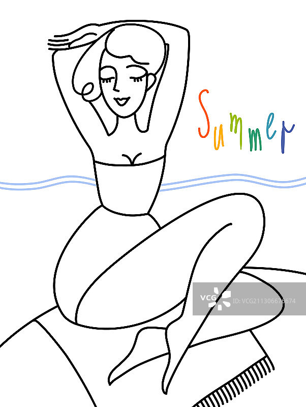 女人在海滩上晒日光浴图片素材