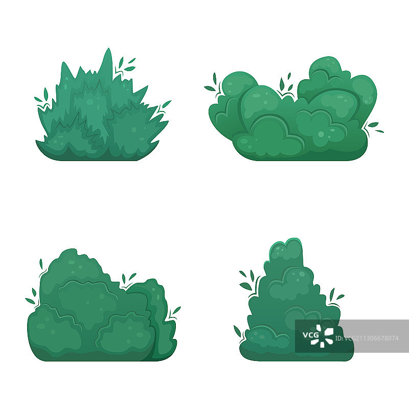 卡通风格的四棵扁平灌木图片素材