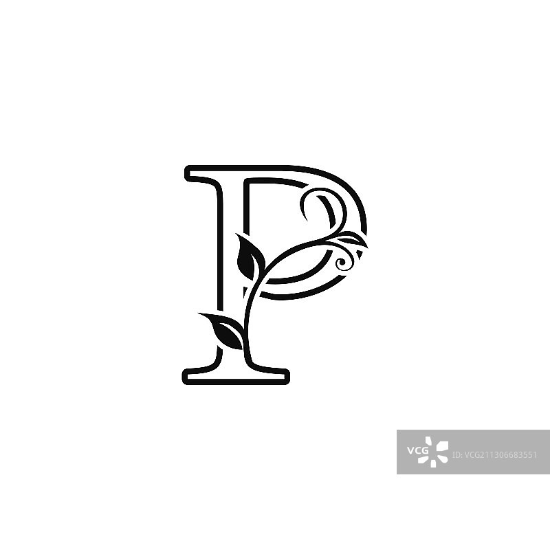 豪华装饰花卉字母P标志轮廓图标图片素材