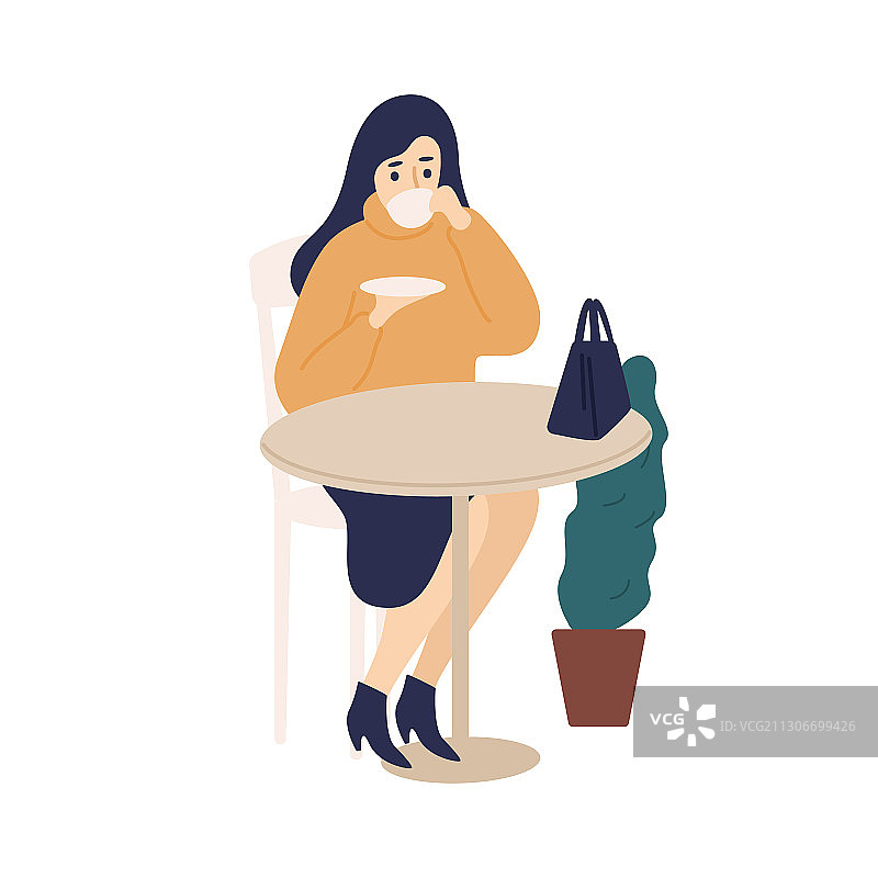 在咖啡馆喝咖啡的休闲年轻女人图片素材