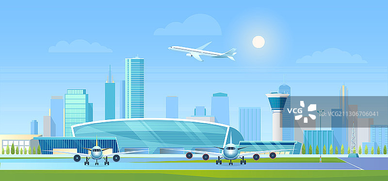 卡通扁平城市机场图片素材