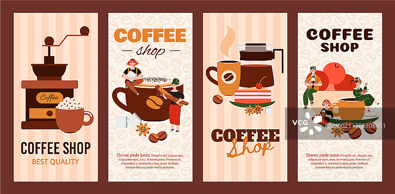 含咖啡饮品的咖啡店竖版banner图片素材