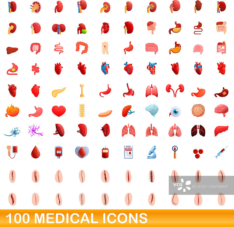 100个医疗图标集（卡通风格）图片素材