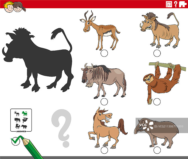 卡通动物角色的影子游戏图片素材