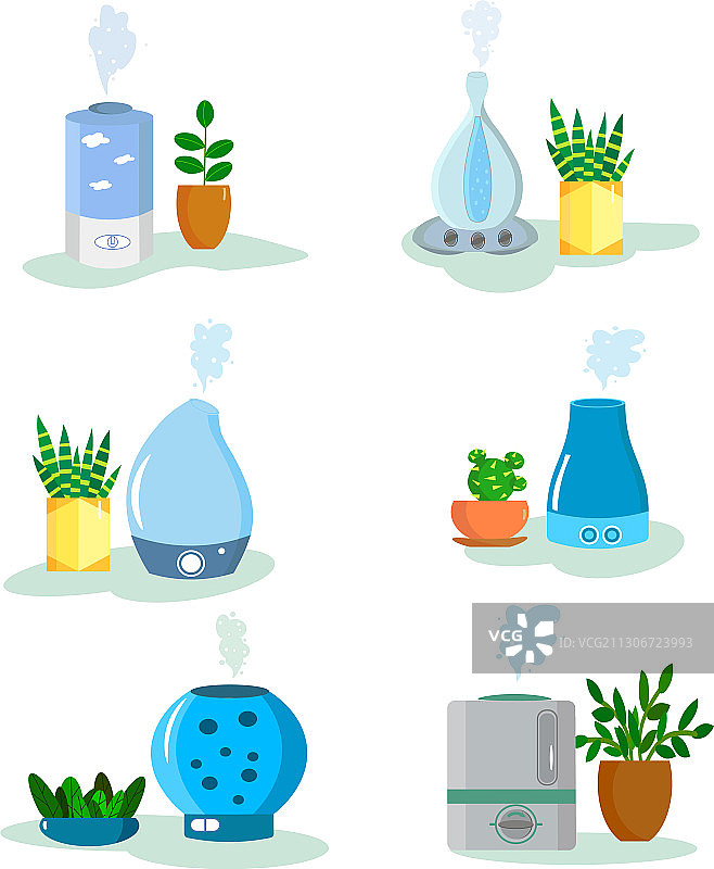 加湿器扁平风格套装图片素材