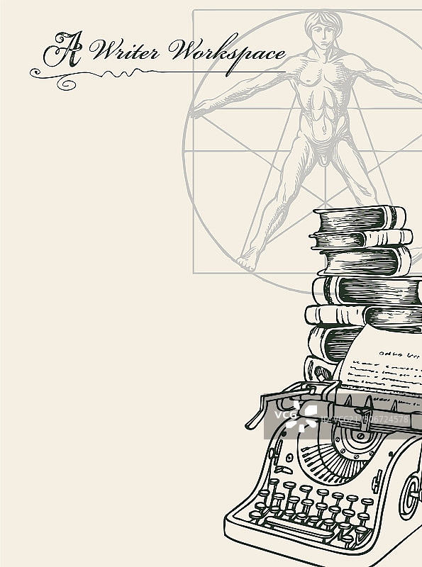 带有草图和文本区域的作家工作区图片素材