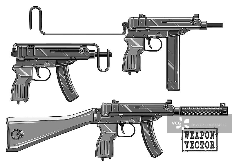 带弹夹的冲锋枪轮廓图图片素材