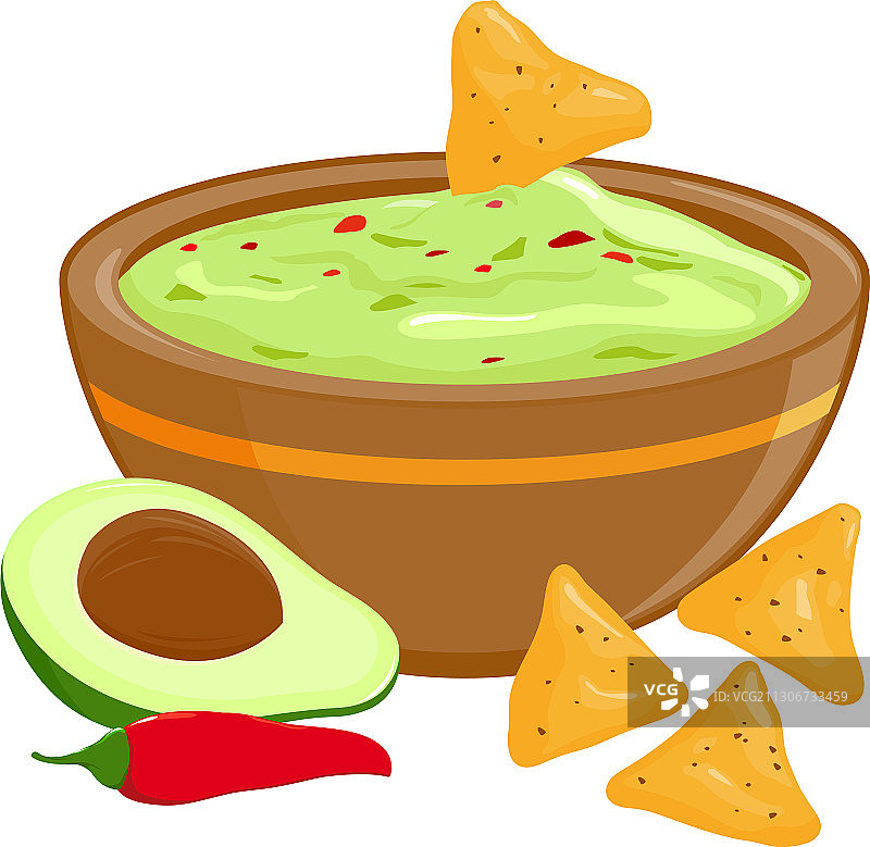 碗装牛油果酱和玉米片图片素材