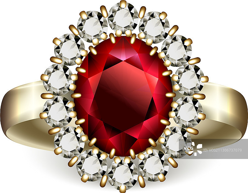 镶嵌红宝石的金色戒指图片素材