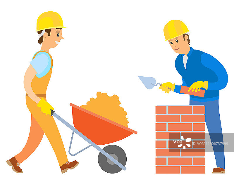 建筑工人与建筑材料套装图片素材